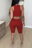 Red Fashion Casual Solid Basic O Neck Sleeveless Two Pieces