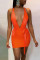 Orange Fashion Sexy Solid Backless V Neck Sleeveless Dress