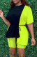 Fluorescent Green Fashion Casual Solid Patchwork O Neck Long Sleeve Two Pieces