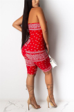 Red Sexy Fashion Printing Strapless Romper