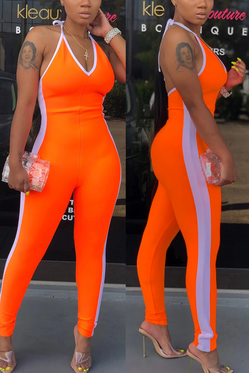 

Orange Sexy Fashion Backless V-neck Jumpsuit