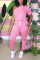Pink Fashion Sexy Fitted One Shoulder Short Sleeve Jumpsuit