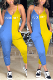 YellowBlue Fashion Sexy Stitching Suspenders Jumpsuit