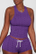Purple Sexy Solid Backless O Neck Sleeveless Two Pieces