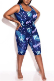 Blue Sexy Fashion Printing Sleeveless Jumpsuit