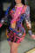 Multicolor Sexy Print Hollowed Out O Neck Pencil Skirt Dresses