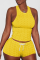 Yellow Sexy Solid Backless O Neck Sleeveless Two Pieces