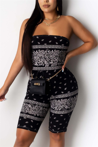 Black Sexy Fashion Printing Strapless Romper