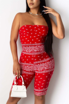 Red Sexy Fashion Printing Strapless Romper