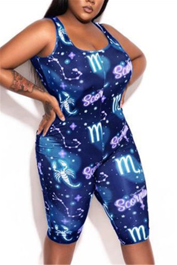 Blue Sexy Fashion Printing Sleeveless Jumpsuit