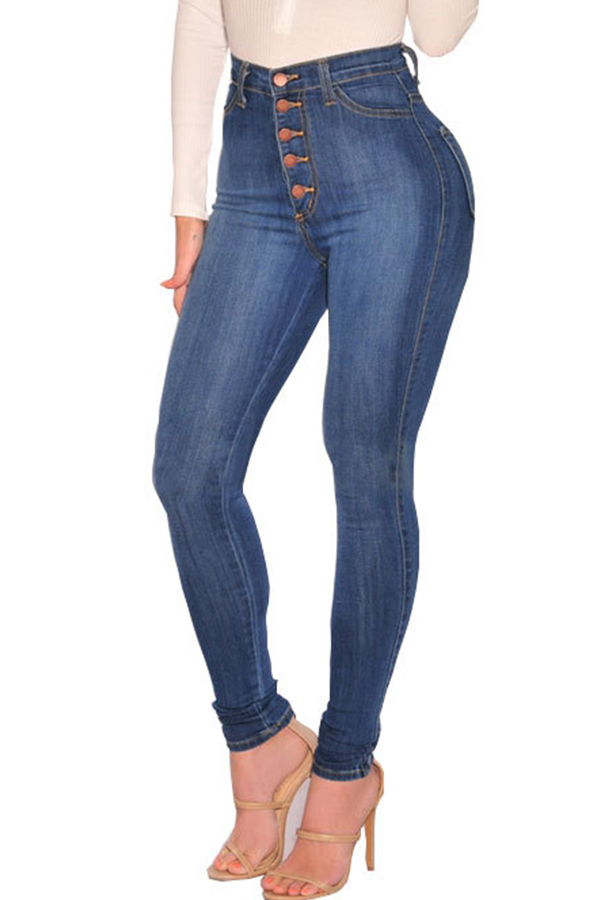 Wholesale Deep Blue Casual High Waist Skinny Jeans YQ1807092019-2 Online