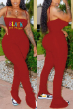 Red Fashion Sexy Letter Print Sling Jumpsuit