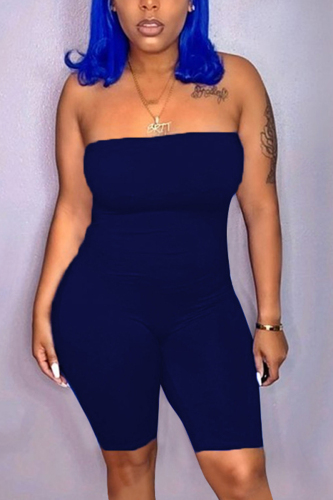 Dark Blue Sexy Fashion Tight Strapless Romper