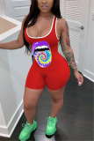 Red Sexy Printed Sleeveless Sports Romper