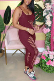 Pink Sexy Fashion Sling Broken Hole Jumpsuit