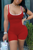 Rose Red Fashion Casual Stitching Sleeveless Romper