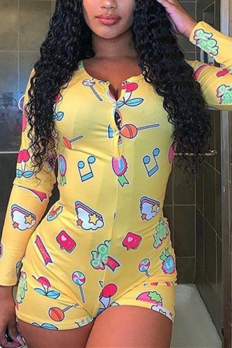 Yellow Sexy Fashion Print Long Sleeve Romper