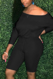 Black Fashion Casual Off Shoulder Slim Romper