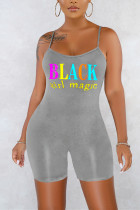 Grey Sexy Fashion Print Sleeveless Romper