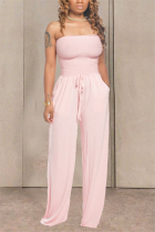 Pink Fashion Sexy Strapless Slim Jumpsuit