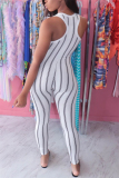 White Sexy Striped Printed Sleeveless Jumpsuit