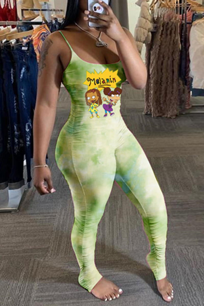 

Green Sexy Fashion Print Suspenders Jumpsuit