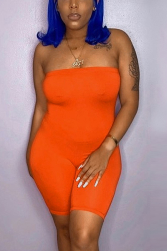 Orange Sexy Fashion Tight Strapless Romper