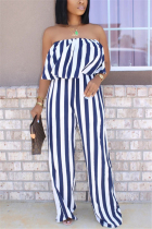 Blue Sexy Fashion Striped Print Strapless Jumpsuit
