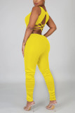 Yellow Sexy Fashion Tight Sleeveless Jumpsuit