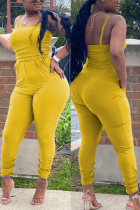 Yellow Sexy Fashion Sling Slim Jumpsuit