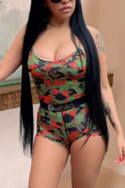Green Sexy Camouflage Printed Sling Slim Romper