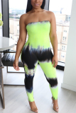 Green Sexy Printed Strapless Tights Jumpsuit
