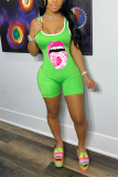 Green Sexy Printed Sleeveless Sports Romper