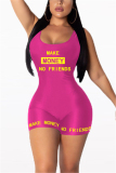 Pink Fashion Letter Printed Sleeveless Sports Romper