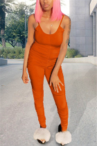 OrangeRed Sexy Fashion Sling Tight Jumpsuit