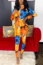 OrangeRed Fashion Sexy Printed Long Sleeve Jumpsuit