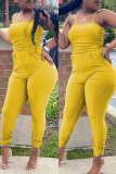 Yellow Sexy Fashion Sling Slim Jumpsuit