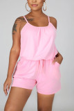 Pink Fashion Casual Suspender Romper