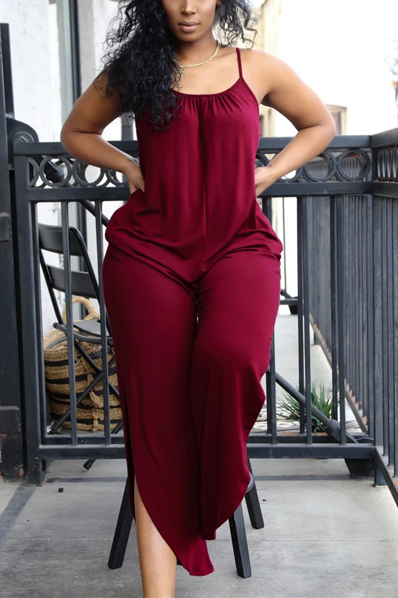 

Wine Red Sexy Fashion Loose Suspenders Jumpsuit