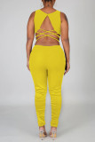 Yellow Sexy Fashion Tight Sleeveless Jumpsuit