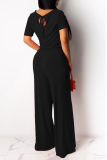 Black Fashion Casual Short Sleeve Jumpsuit