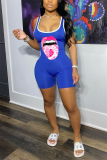 Pink Sexy Printed Sleeveless Sports Romper