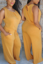 Yellow Fashion Casual Loose Sleeveless Jumpsuit