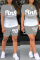 Grey Fashion Casual Letter Print Basic O Neck Short Sleeve Two Pieces