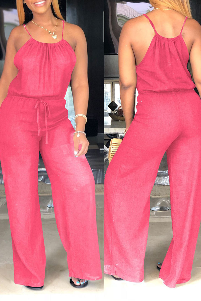 red wide leg jumpsuit