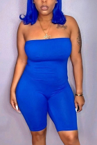 Blue Sexy Fashion Tight Strapless Romper