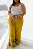 Yellow Fashion Casual Print Basic Plus Size Trousers