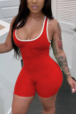 Rose Red Fashion Casual Stitching Sleeveless Romper