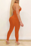 Orange Sexy Fashion Sleeveless Broken Hole Jumpsuit