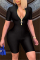 Black Fashion Casual Solid Basic Zipper Collar Skinny Romper